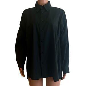 Eskandar Shirt Sz 1 / S Black Cotton Button Up Collared Oversized Blouse Tunic